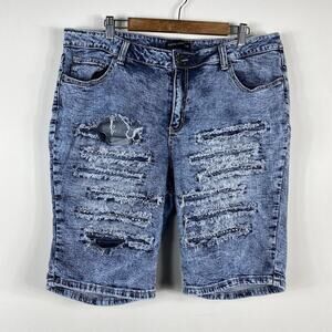 Traffic Jeans Wear Size 22 Distressed Embellished Denim Bermuda Shorts Blue Acid
